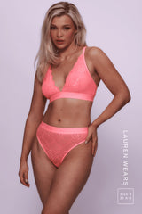 Signature Lace Bralette & Brief -  Neon Coral