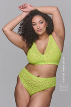 All Over Lime Lace Bra & Full Coverage Brief Set