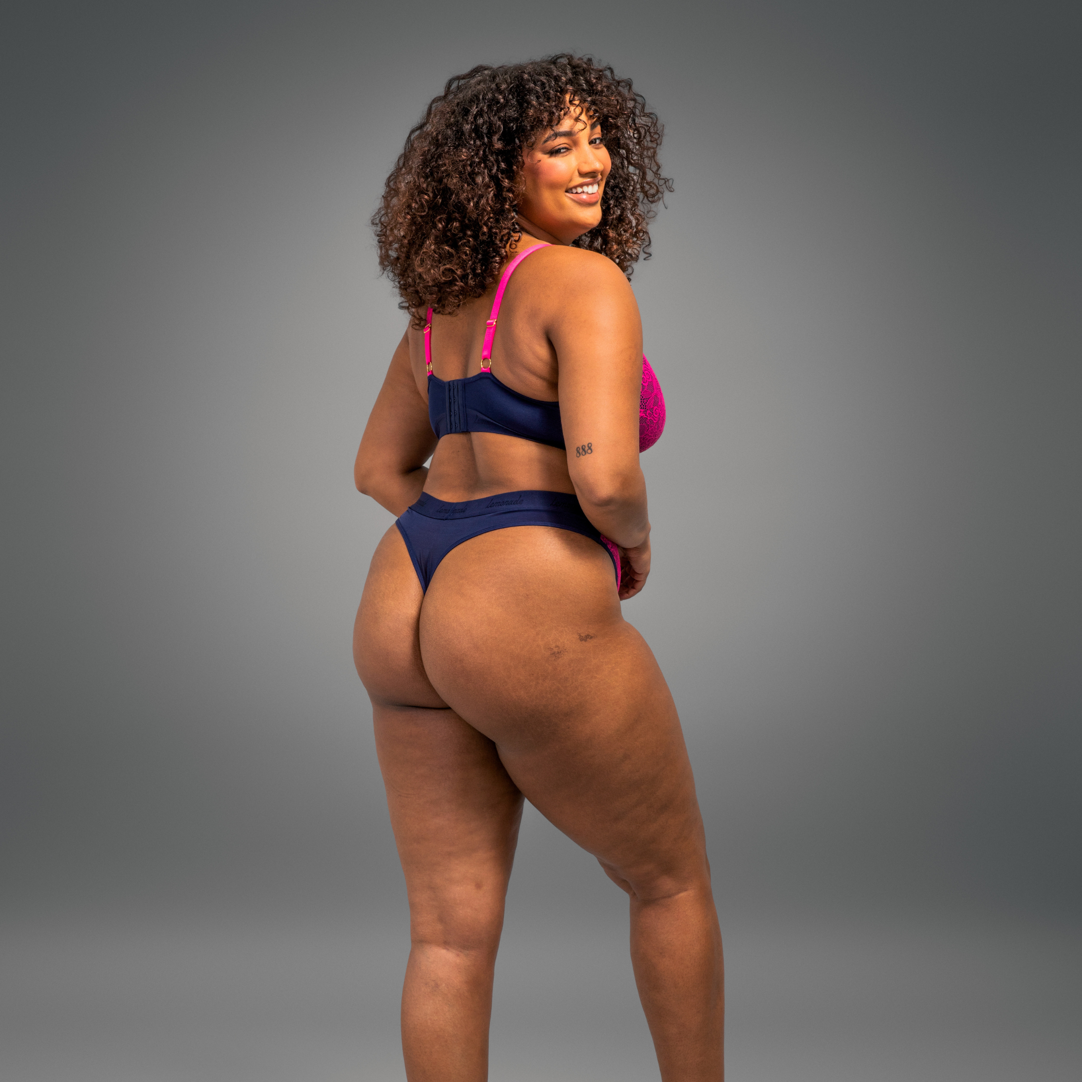 Synergy Lace Thong - Pink & Navy