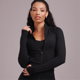 High Neck Zip Top - Black