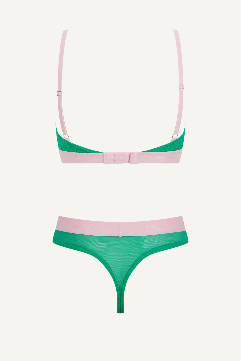 Green Lace and Mesh Bralette And Thong Set
