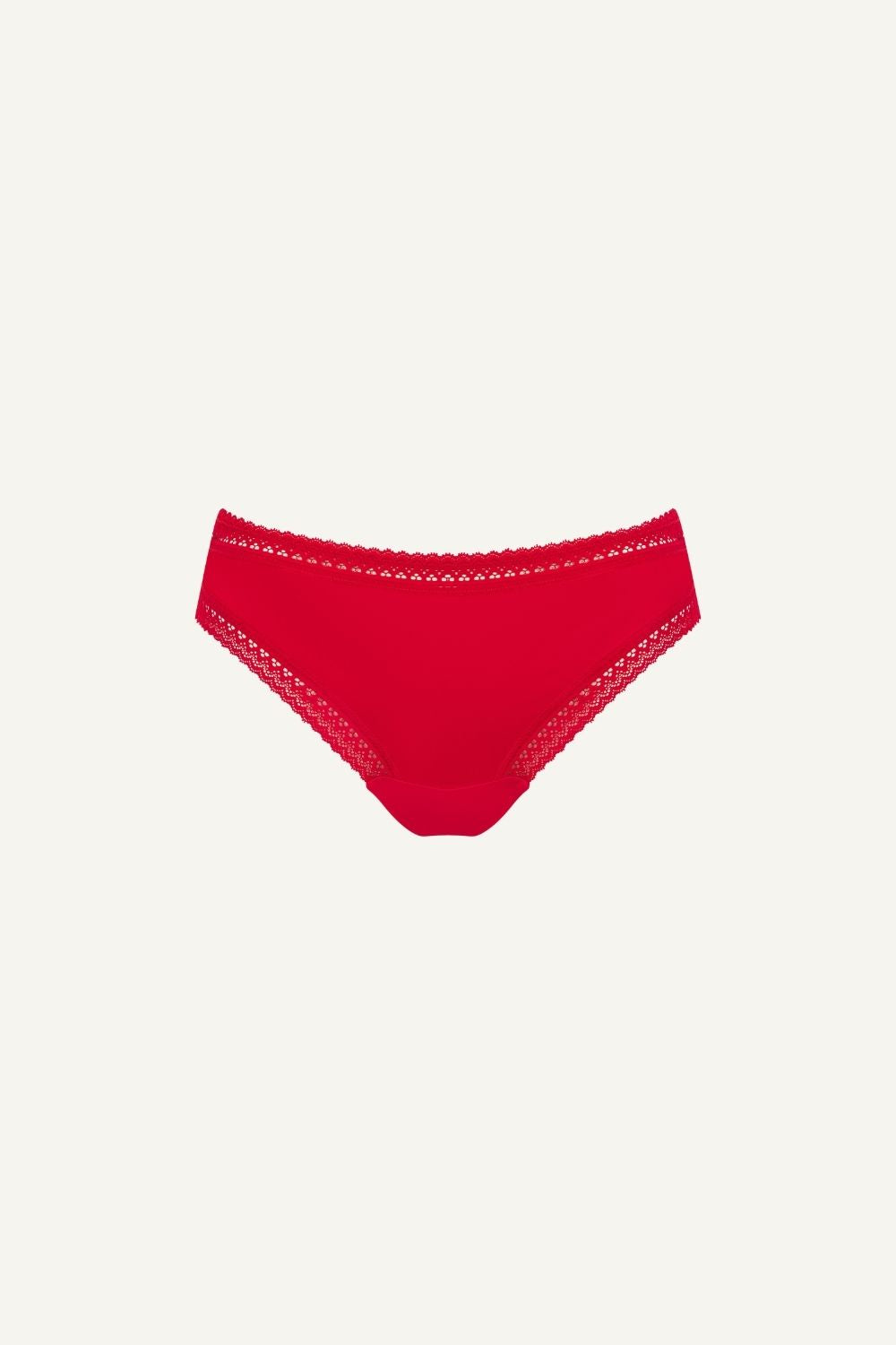 A ghost image of the front of a pair of red v brazilians called "the flex"