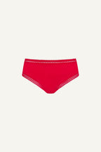 A ghost image of the front of a red brief 