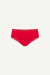 A ghost image of the front of a red brief 