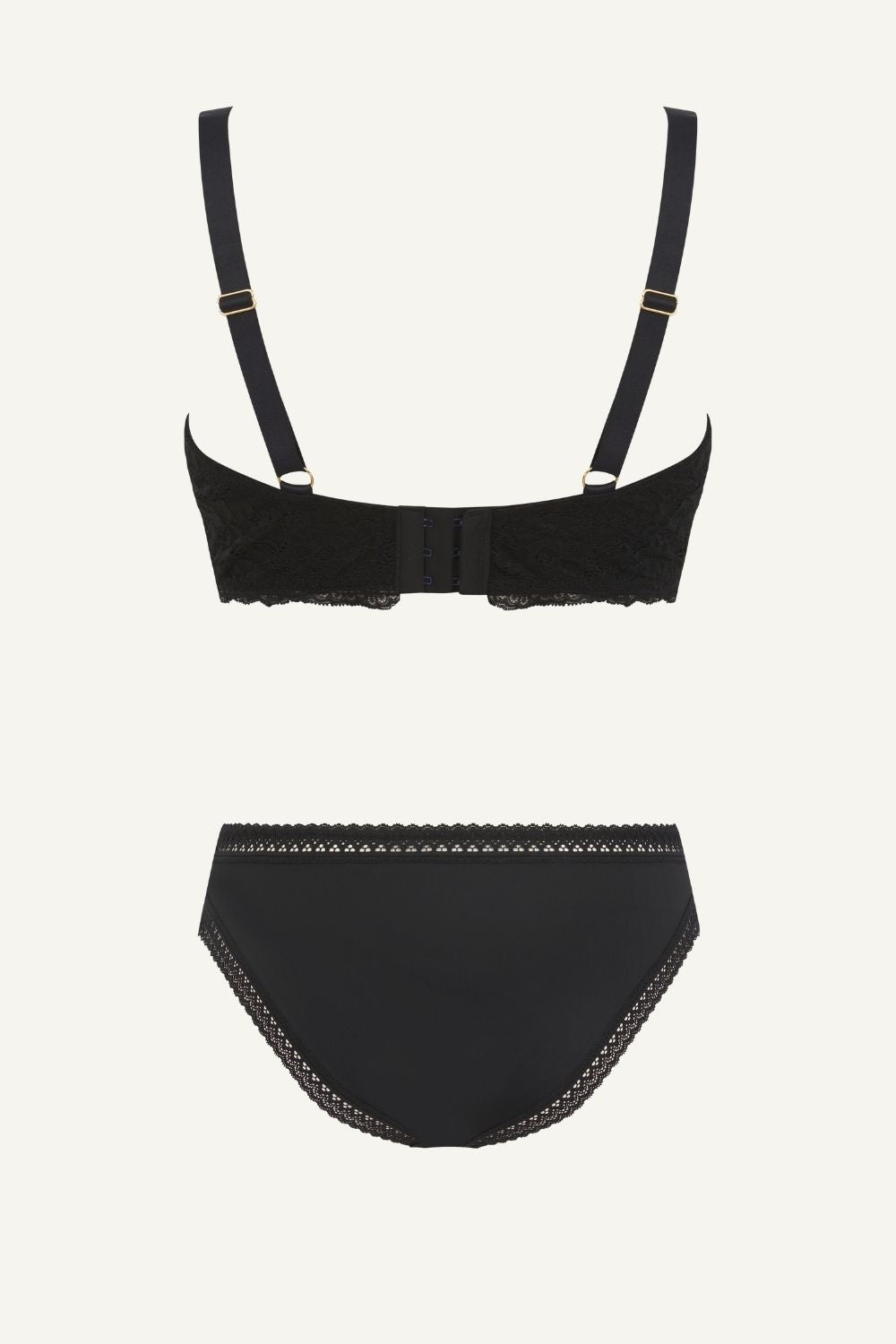 Black Plunge Bra And Mid Rise Brazilian Set