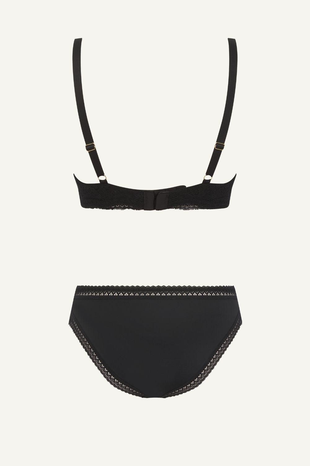 Black Plunge Bra And Mid Rise Brazilian Set