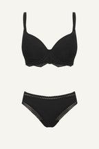 Black Plunge Bra And Mid Rise Brazilian Set