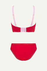 A ghost image of a red and pink lingerie set