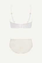 Cream Plunge Bra And Mid Rise Brazilian Set