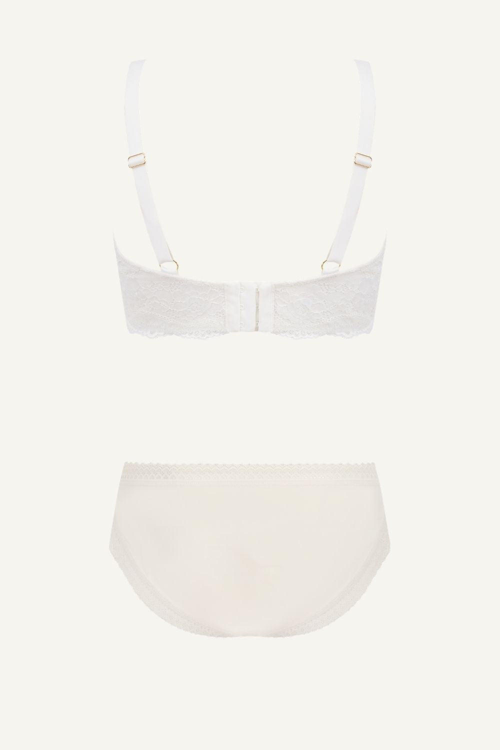 Cream Plunge Bra And Mid Rise Brazilian Set