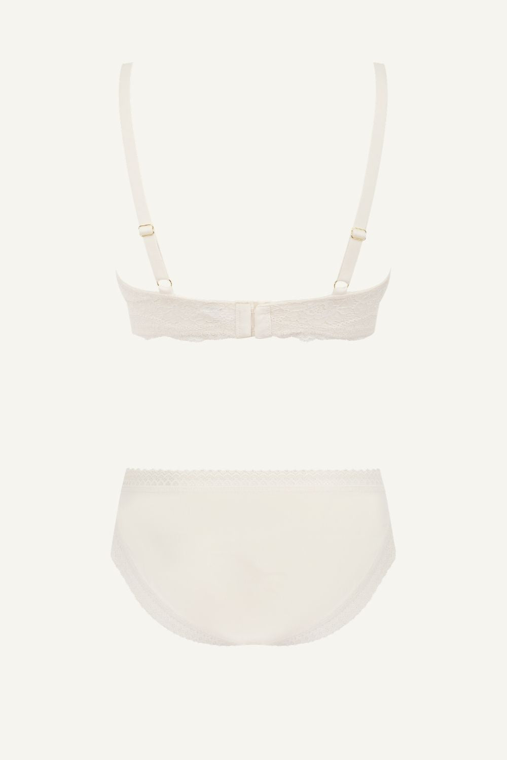 Cream Plunge Bra And Mid Rise Brazilian Set