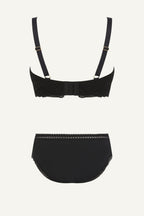 Black Plunge Bra And Mid Rise Brief Set