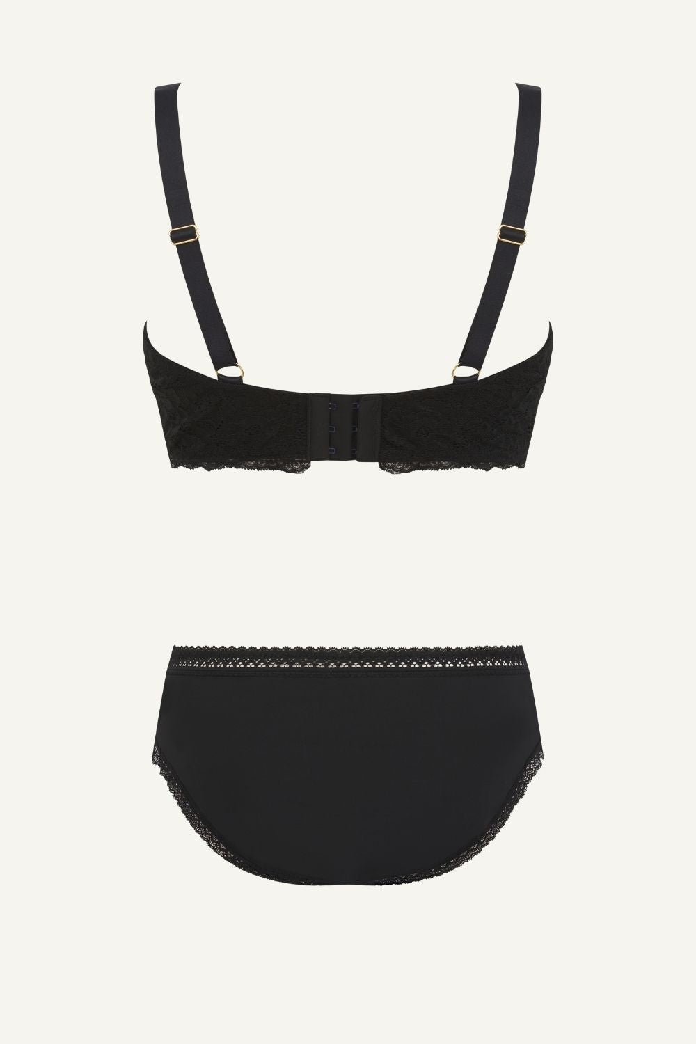 Black Plunge Bra And Mid Rise Brief Set