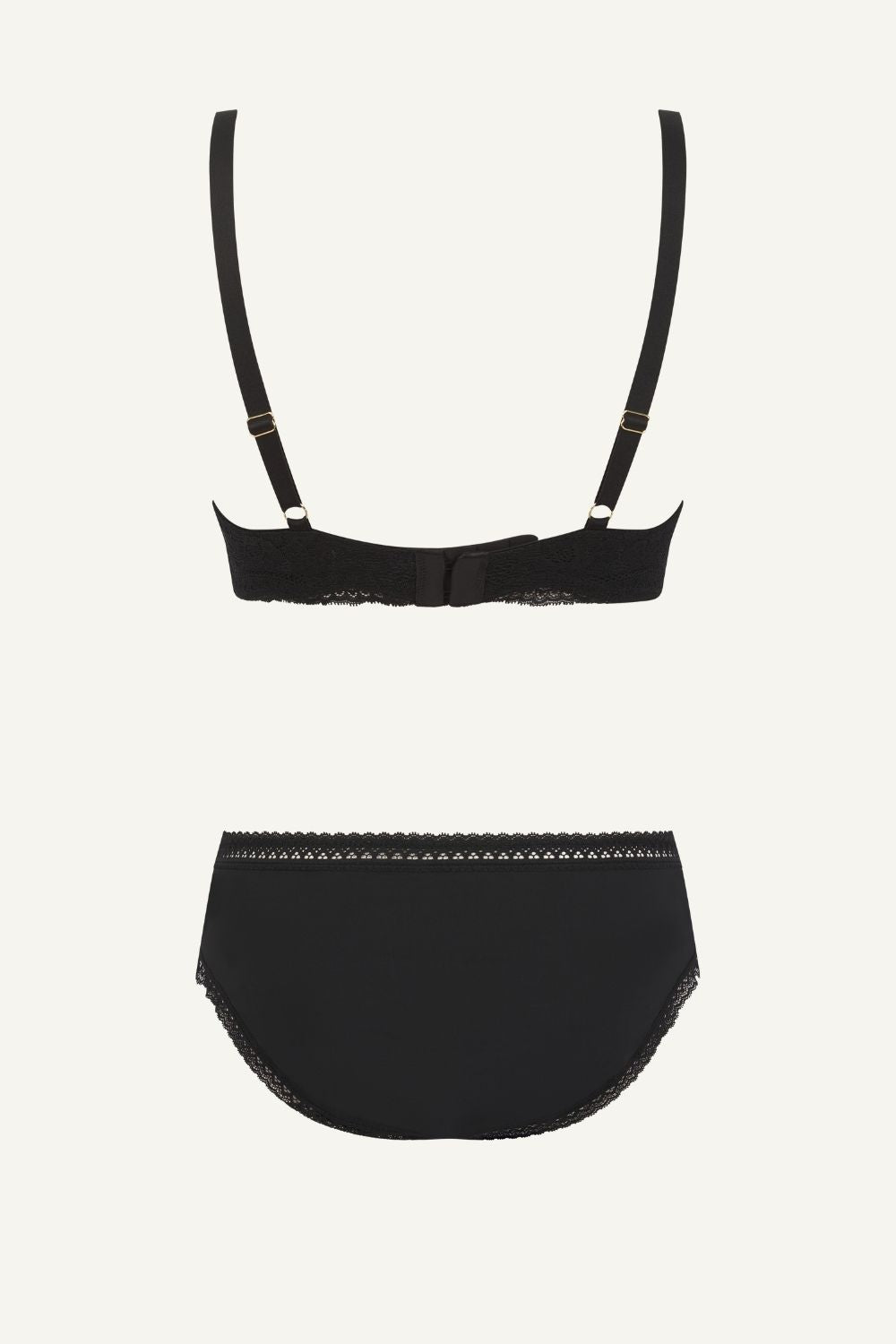 Black Plunge Bra And Mid Rise Brief Set