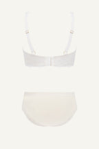 Cream Plunge Bra And Mid Rise Brief Set