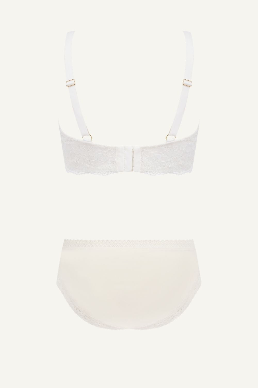 Cream Plunge Bra And Mid Rise Brief Set
