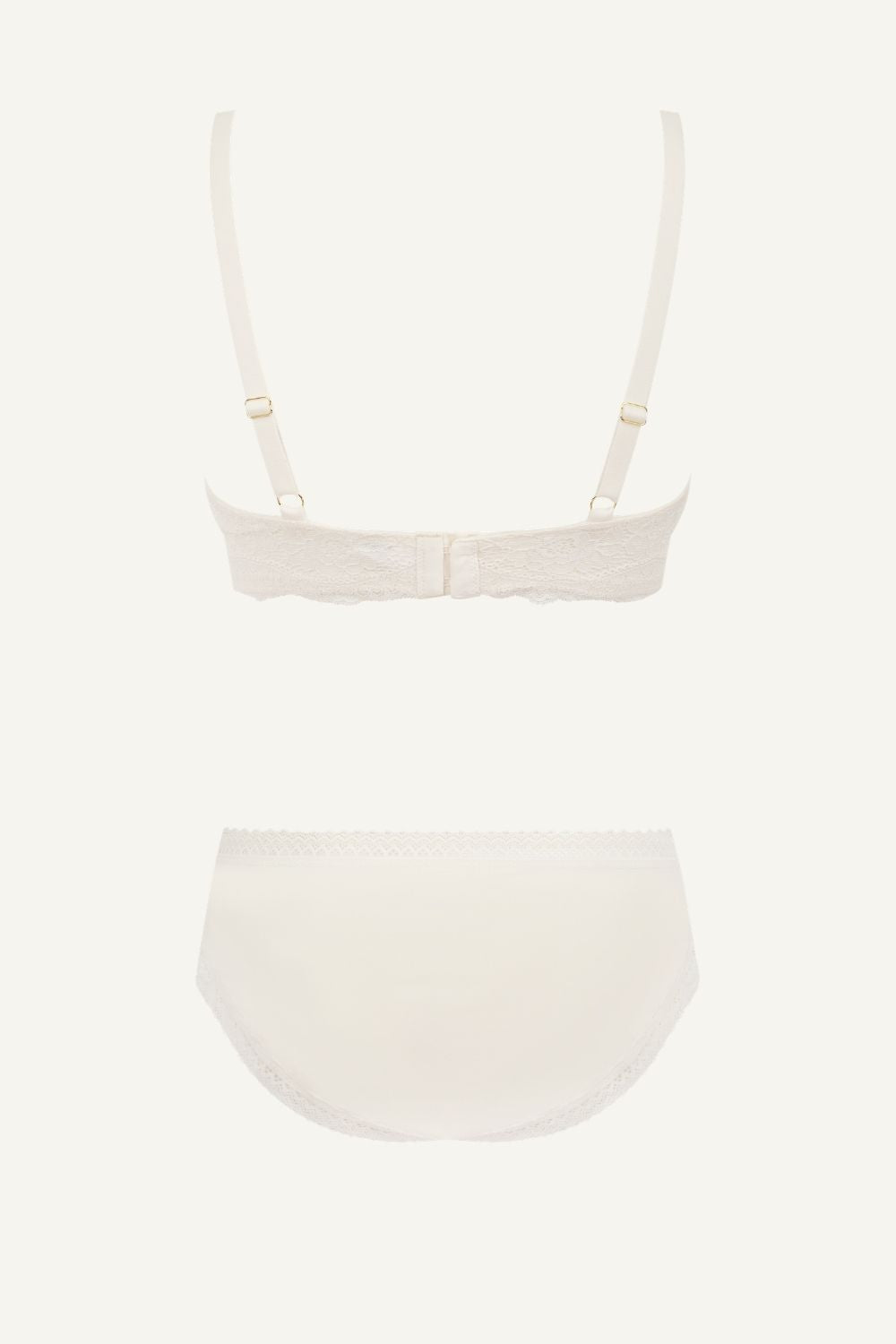 Cream Plunge Bra And Mid Rise Brief Set