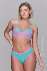 Microstring met kantafwerking - Groenblauw (Met beugel)