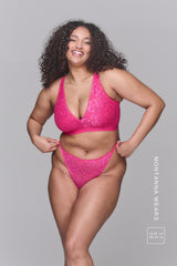 Iridescent Lace Fuller Cup & Tanga Set - Pink