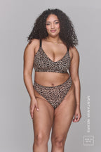 A woman wearing a matching leopard print mesh lingerie set ^Montana | Size: 36 FF / 16