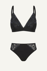 Glitter Lace Bralette & Brief Set - Black