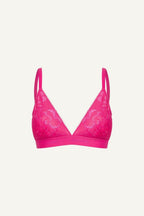 Ghost image of the front of a pink lace bralette called "iridescent" 