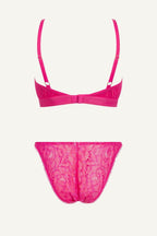 Pink Iridescent Lace Bralette And Pink Tanga Set
