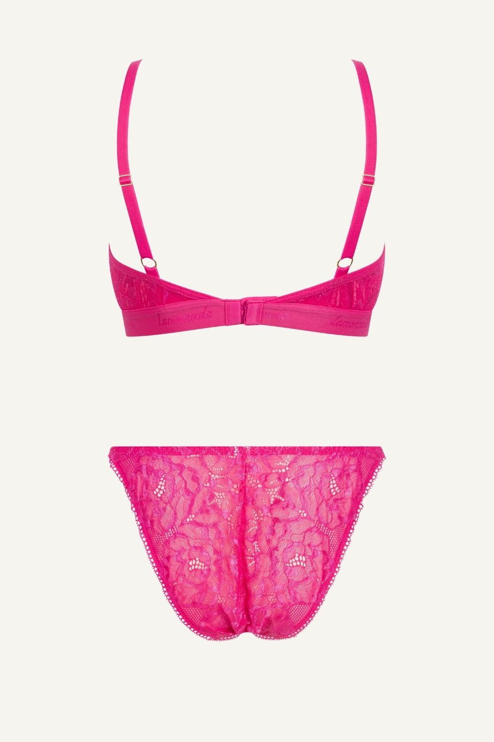 Pink Iridescent Lace Bralette And Pink Tanga Set