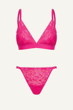 Pink Iridescent Lace Bralette And Pink Tanga Set