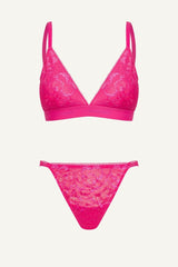 Glitter Lace Bralette & Tanga Set - Pink
