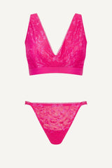 Glitter Lace Fuller Cup Bralette & Tanga Set - Pink