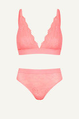 Signature Lace Bralette & Brief -  Neon Coral
