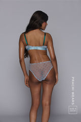 So Soft Mesh Heart Embroidery Bralette - Blue