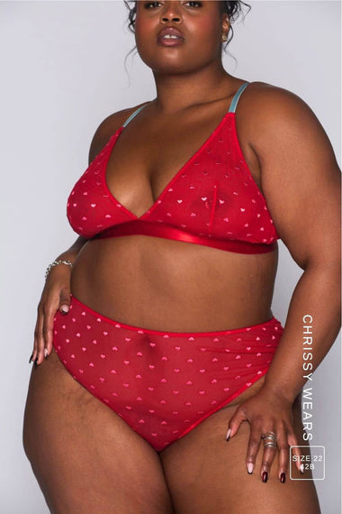 So Soft Mesh Heart Embroidery Bralette - Red
