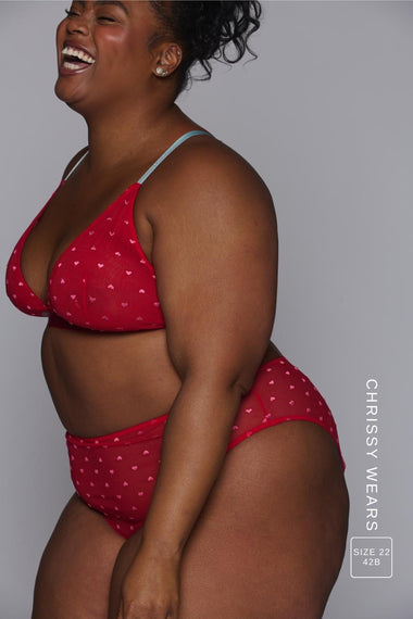 So Soft Mesh Heart Embroidery Bralette - Red