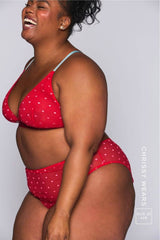 So Soft Mesh Heart Embroidery Bralette - Red