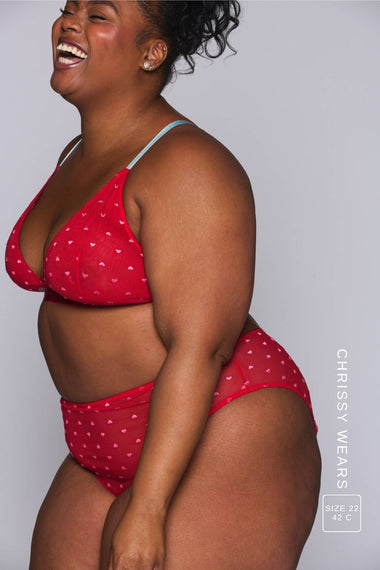 So Soft Mesh Heart Embroidery Bralette - Red