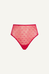So Soft Mesh Heart Embroidery High Waisted Brief - Red