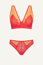 Multi-Layer Mesh Bra & High Waisted Brief Set - Orange Duo