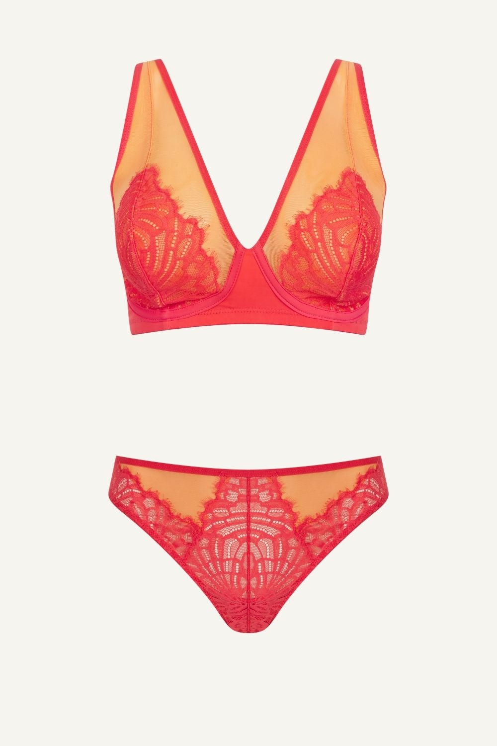 Multi-Layer Mesh Bra & High Waisted Brief Set - Orange Duo