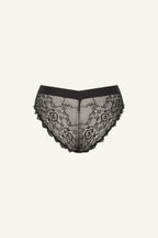 A ghost image of the back of the Signature Lace and Mesh V Brazilian in black 