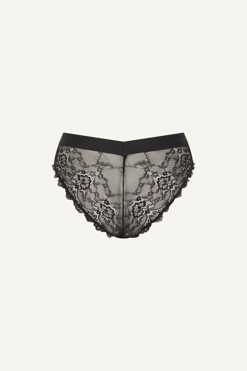 A ghost image of the back of the Signature Lace and Mesh V Brazilian in black 