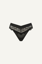 A ghost image of the front of the Signature Lace and Mesh V Brazilian in black 