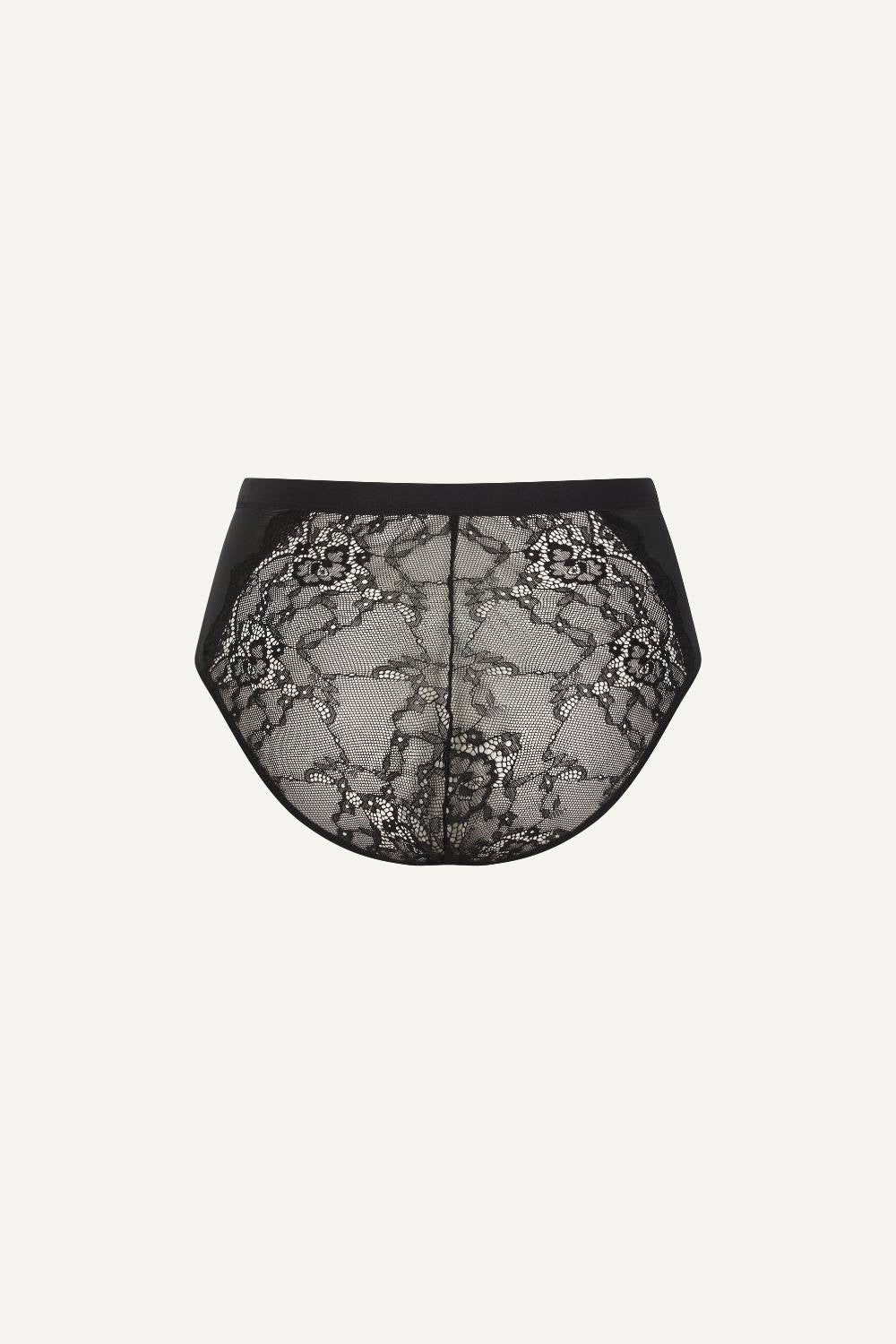 A ghost image of the back of a Black Lace High Waist Brief