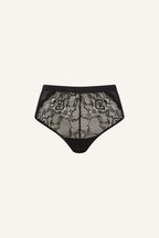 A ghost image of the front of a Black Lace High Waist Brief