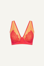 a ghost image of a fuller cup orange and coral bralette