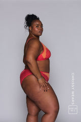Beha met dubbellaags mesh & slip met hoge taille - Oranje Duo