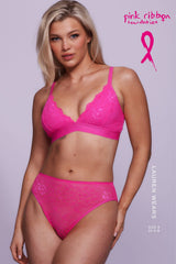 Signature Lace Bralette & High Waisted Brief Set - Neon Pink
