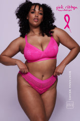 Signature Lace High Support Bralette & V Brazilian Set - Neon Pink