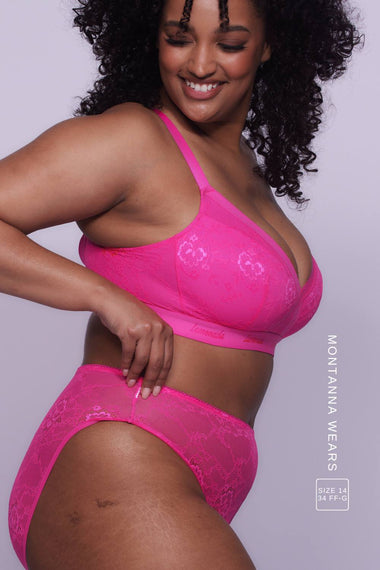Signature Lace High Waisted Brief - Neon Pink